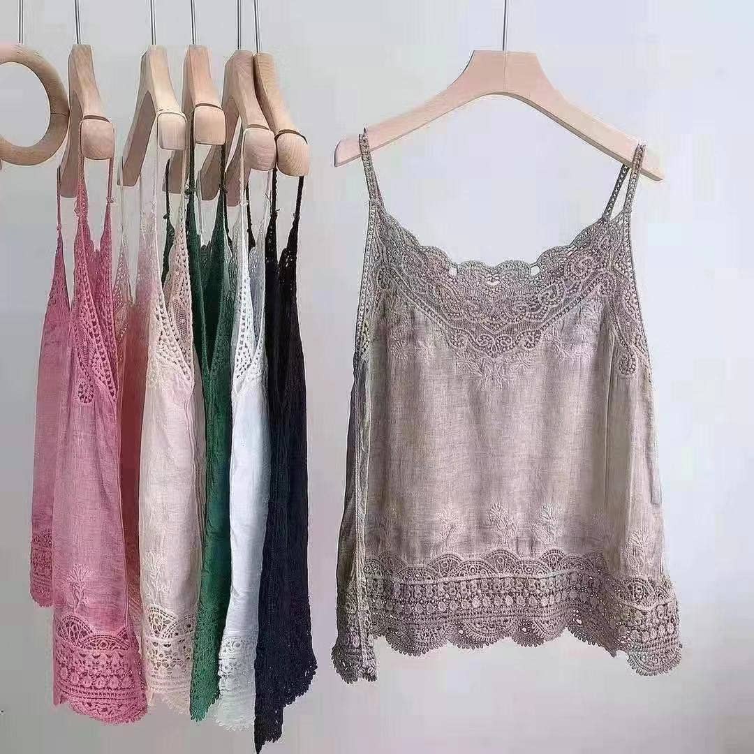 Hope & Sunshine - Lace Trim Camisole Stone Wash Tank Top