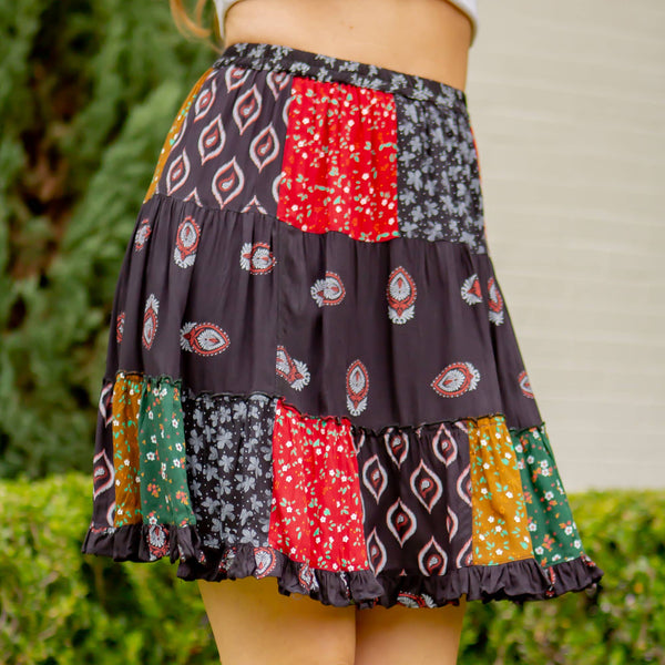 Young Threads - Women Mini Skirt - Black Multi Prints