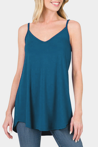 Blue Spaghetti Strap V Neck Flowy Tunic Cami Top