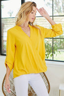 Shopin LA - SP4732T-24926- WOMEN SOLID WRAP CROSSOVER BLOUSE
