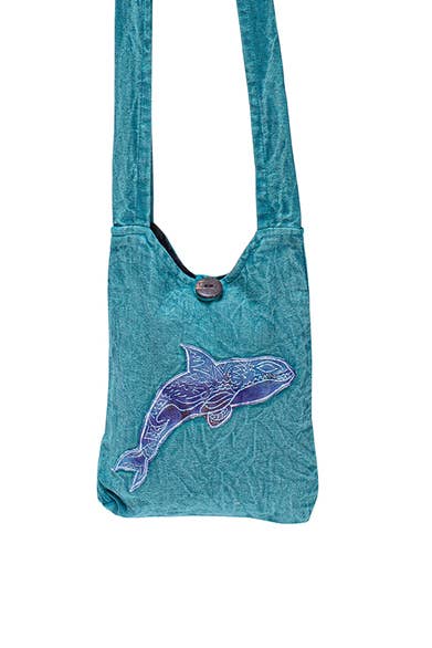 Earth Divas - Teal Stonewash Heavy Cotton Mini-Crossbody Shoulder Bag