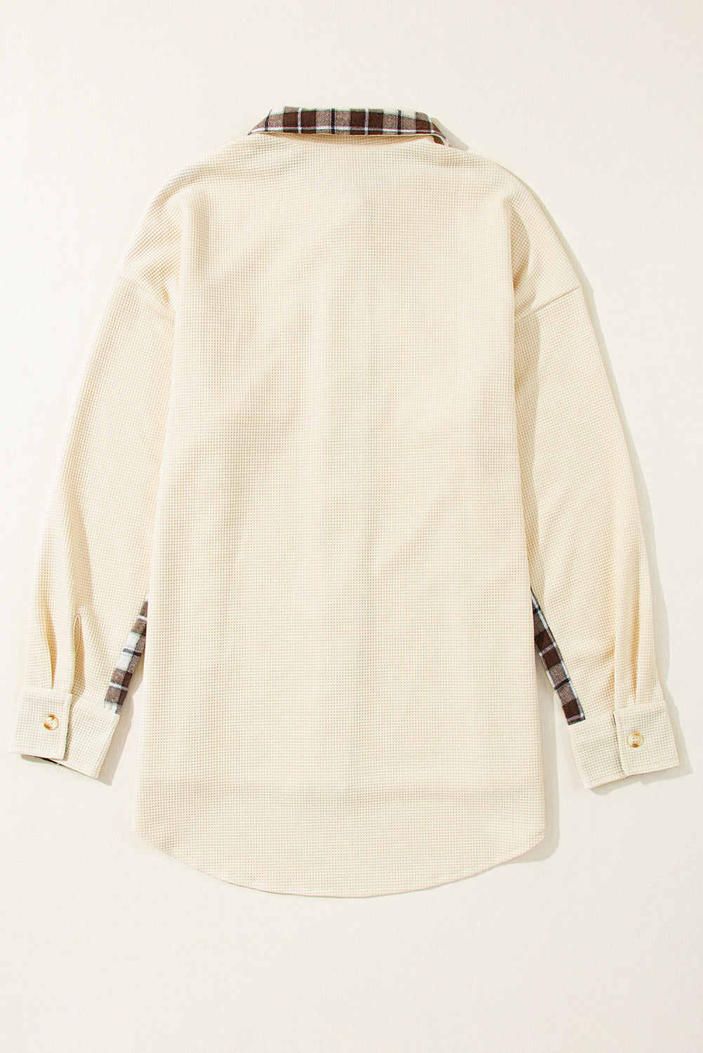 Apricot Plaid and Thermal Waffle Patchwork Shacket