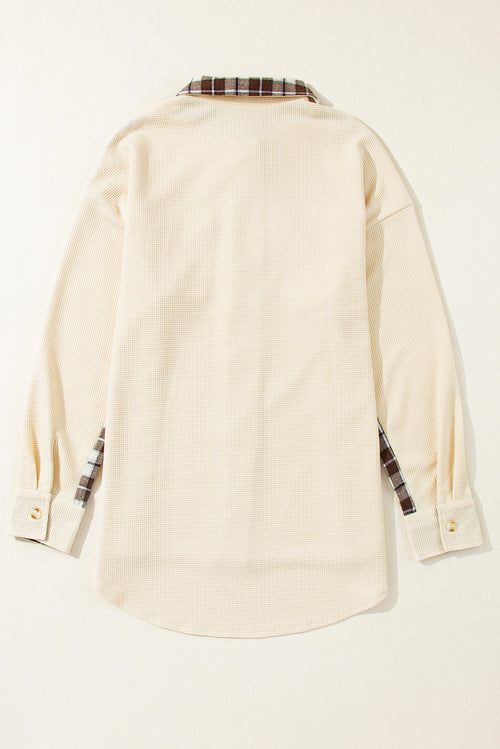 Apricot Plaid and Thermal Waffle Patchwork Shacket