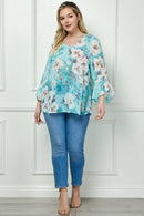 Winslow Collection - PLUS SIZE RUFFLE SLEEVE V-NECK SWING TOP