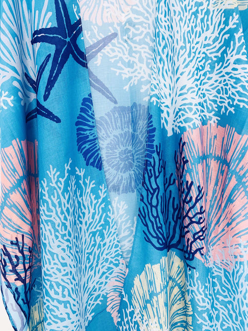 JC Sunny Fashion - Blue-Pink Starfish & Coral Kimono