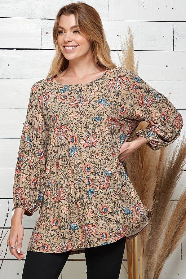 Shopin LA - SPT5152 - WOMEN VINTAGE FLORAL PRINT LONG SLV TOP W ELASTIC