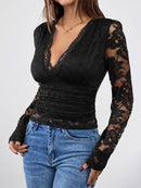 Hope & Sunshine - Lace Black Long Sleeve Top For Women
