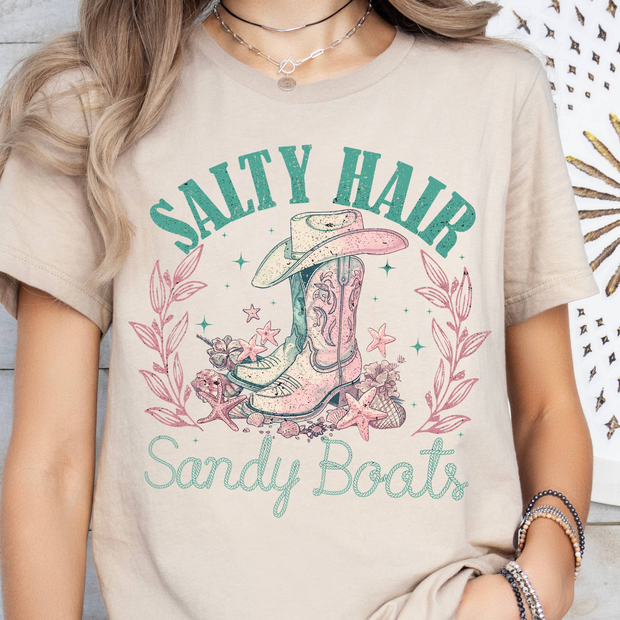 Par.tees by Party On! - Salty Sandy Boots Tees Ocean Summer Cowgirl Summer Tshirt