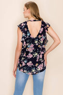 Shopin LA - SP2919T-0619 - WOMEN FLORAL PRINT RUFFLE BLOUSE