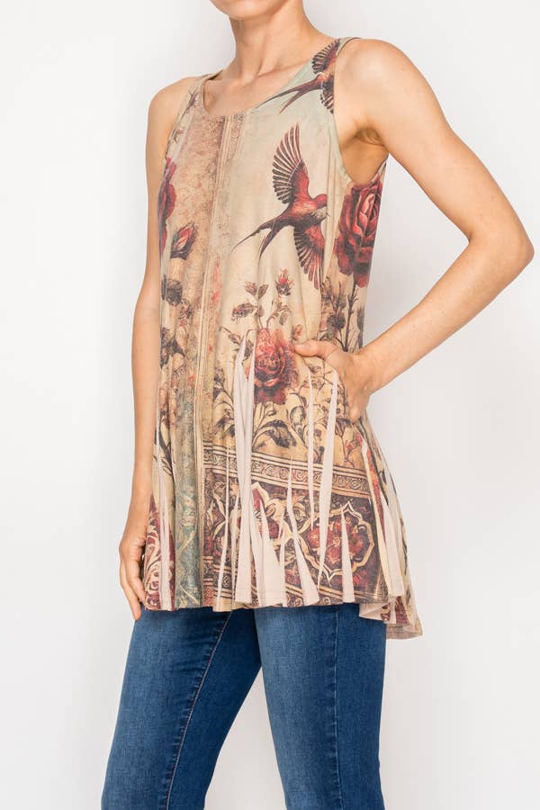 Origami Apparel ~  Lace and Crochet inspired - Soft Flowy Tunic Tank with Hidden Pockets - 501-T16TP-VINTAGE BI