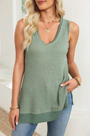 Black Scoop Neck Waffle Knit Splicing Flowy Vest