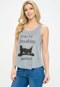 Your're Freaking Meowt Print Graphic Cat Tank Top