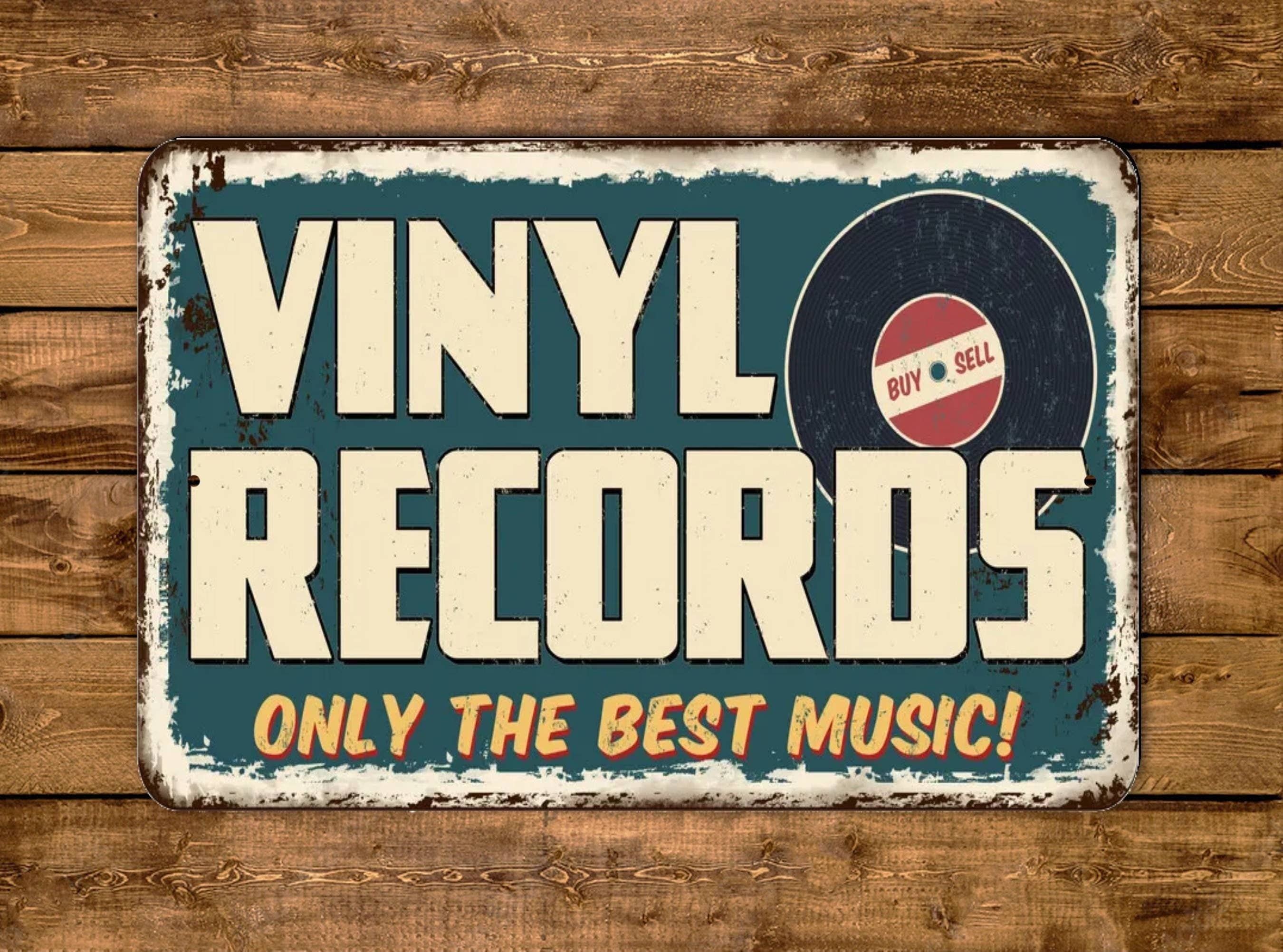 Game Time Prints - Vinyl Records Only The Best Music Sign Vintage Style