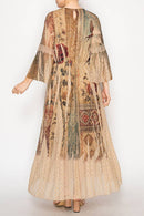 Origami Apparel ~  Lace and Crochet inspired - Romantic Lace Bell-Sleeved A-Line Midi Dress - 4658TP VINT BIRD