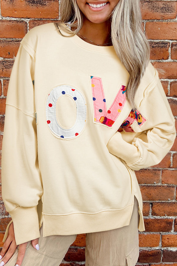 Apricot LOVE Side Slits Crew Neck Oversized Sweatshirt