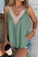 White Lace Crochet Splicing Eyelet V Neck Tank Top
