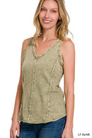 42POPS - `.FRENCH TERRY CRINKLE WASHED RAW EDGE V-NECK SLEEVEL