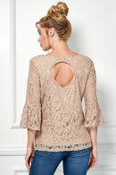 Winslow Collection - V NECK ELBOW SLEEVE LACE TOP G9018250P