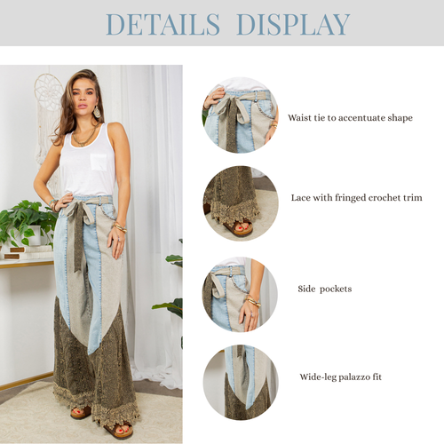 Young Threads - Wild West Lace Rhapsody Denim Lace Flare Pants