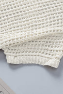 Apricot Fishnet Knit Ribbed Round Neck Short Sleeve Tee