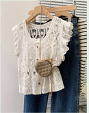 Hope & Sunshine - Crochet Lace-Up Open Knit Cardigan