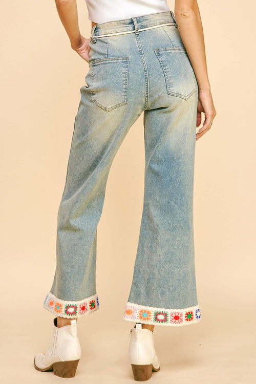 Davi & Dani - PLUS CROCHET TRIM STRAIGHT LEG DENIM JEANS
