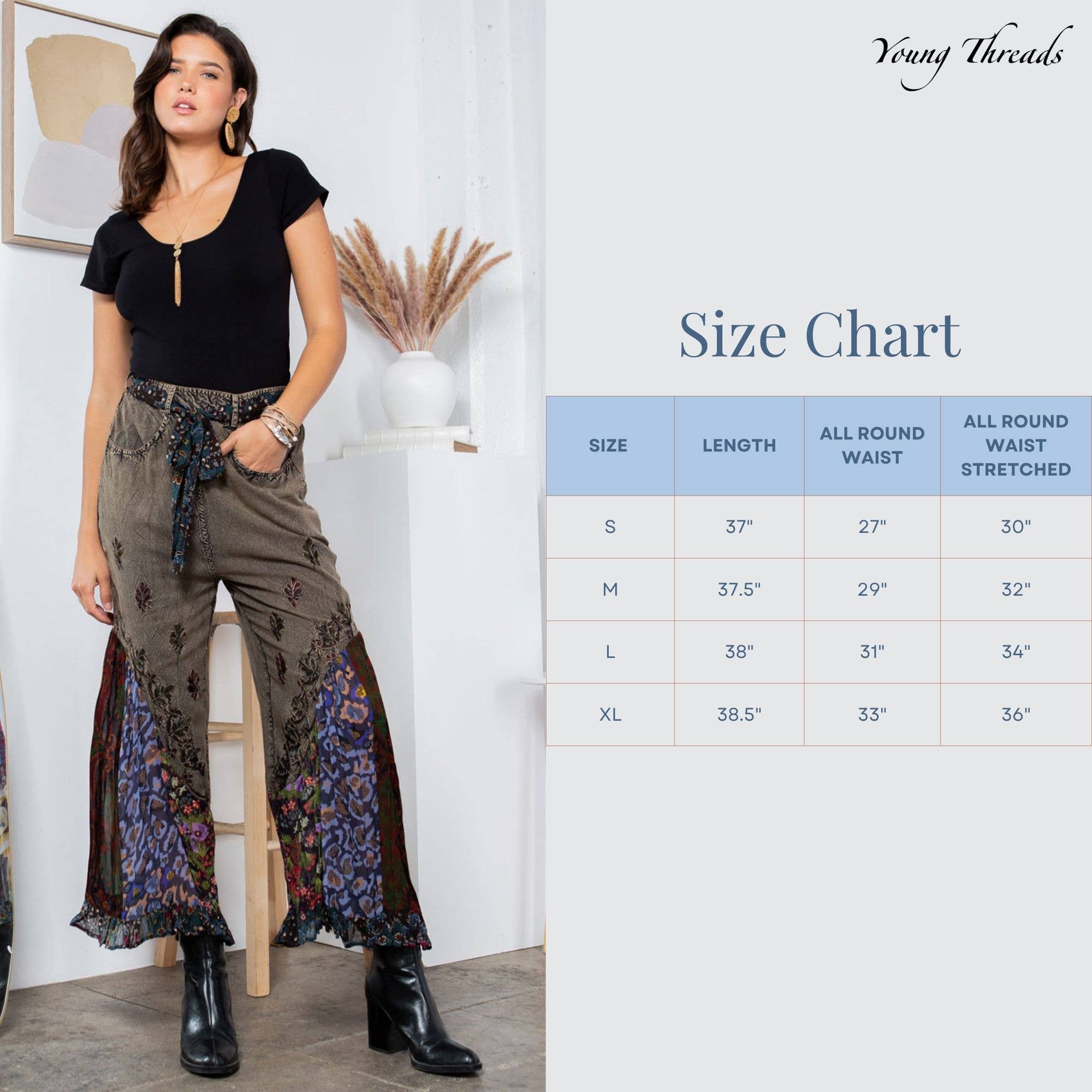 Young Threads - Boho Overdyed Rayon Bellbottom Pants : Gravel / PLUS (XL-1X-2X-3X 1-2-2-1)