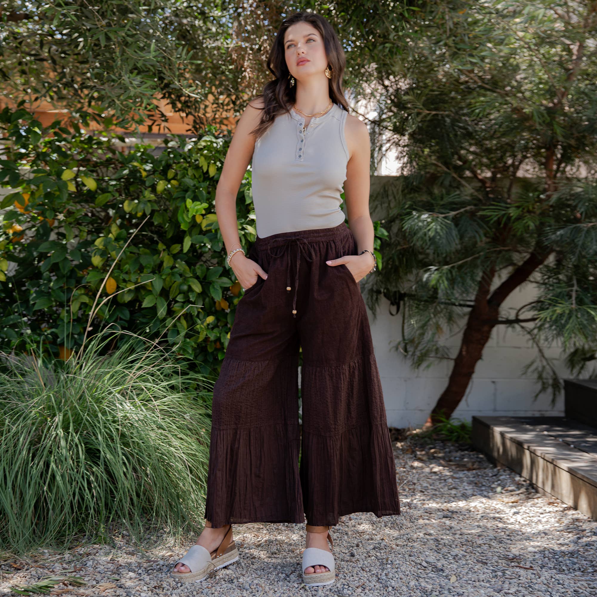 Young Threads - Boho chic Tiered Patch Inserted Denim &Knit Pants(New Color)