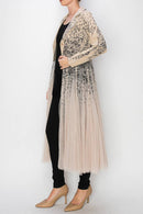 Origami Apparel ~  Lace and Crochet inspired - Chic Contrast Longline Blazer Jacket With Mesh Tulle Panel - 4773TP LEOROSE