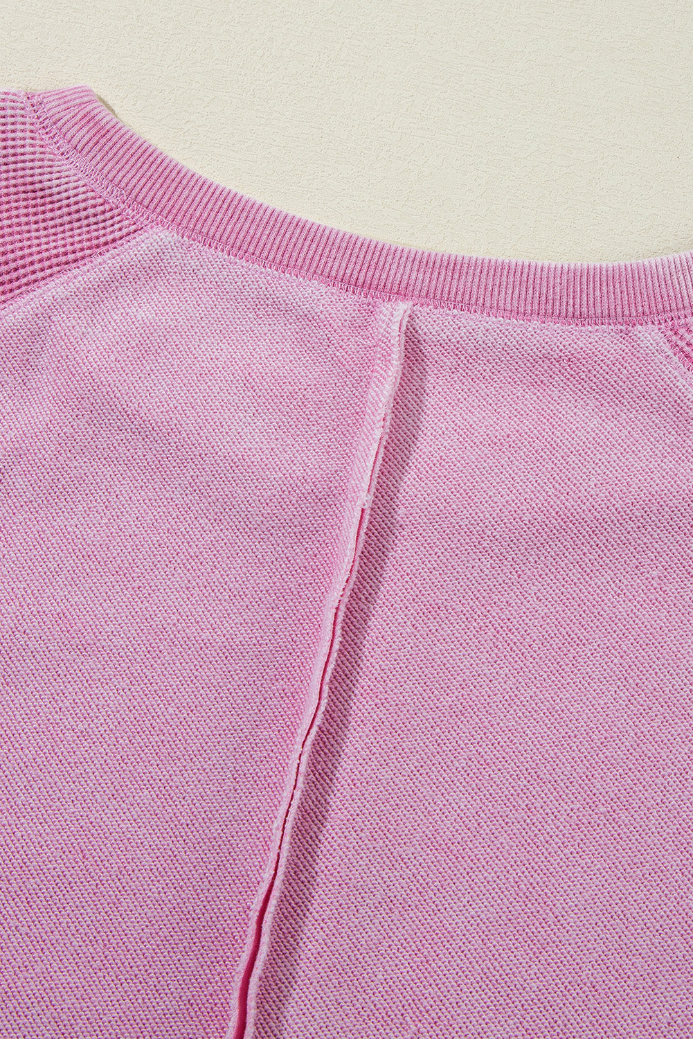 Orchid Petal Waffle Patchwork Raglan Sleeve Exposed Seam Sweatshirt