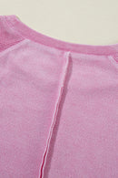 Orchid Petal Waffle Patchwork Raglan Sleeve Exposed Seam Sweatshirt