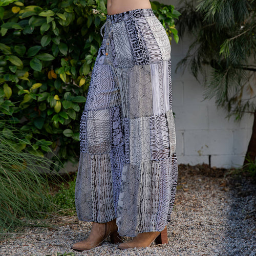 Young Threads - Retro Revival Long Flared Patchwork Pants (New Color)