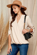 Shopin LA - SP4732T-24926- WOMEN SOLID WRAP CROSSOVER BLOUSE