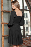 Brown Long Sleeve Smocked Tiered Boho Dress