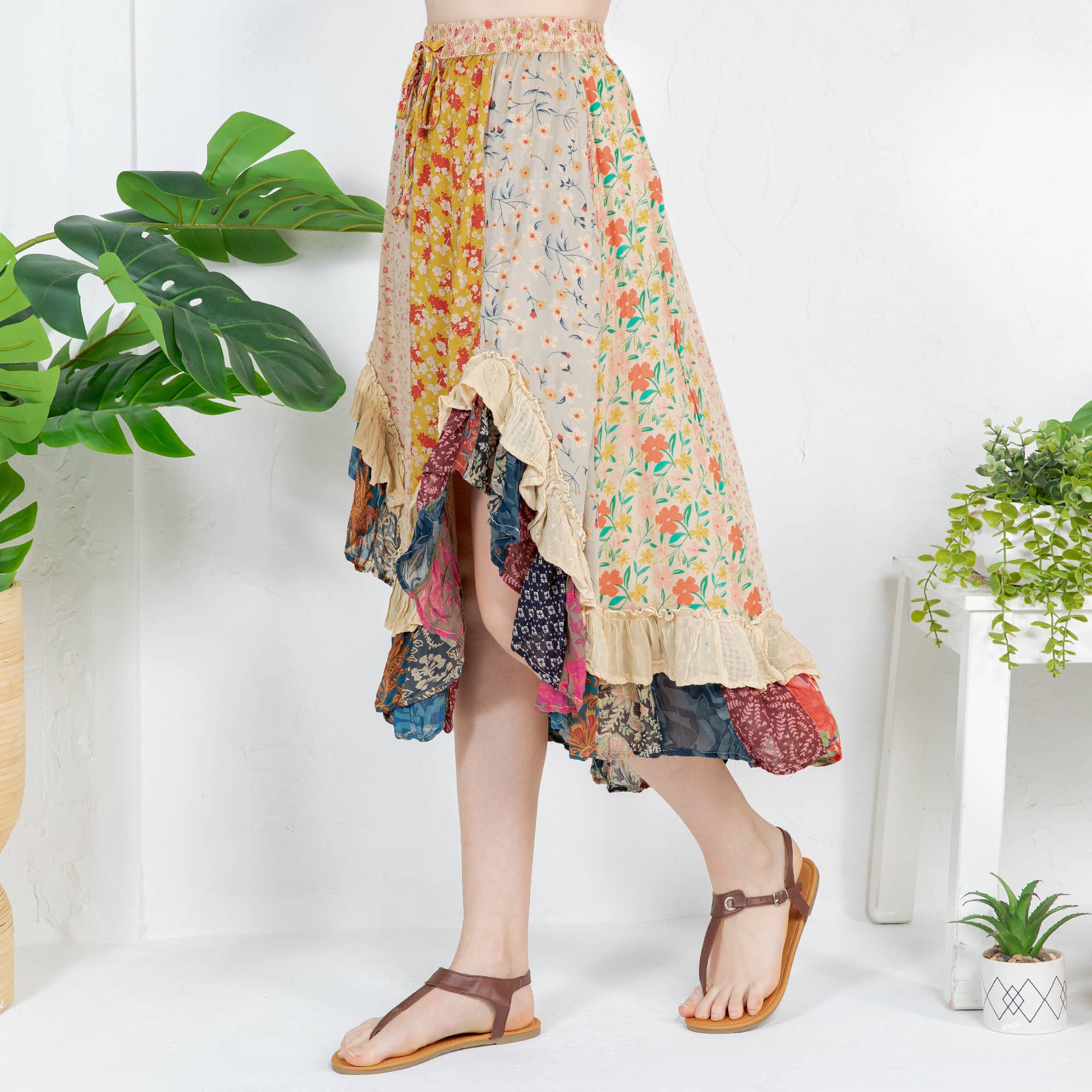 Young Threads - Bohoemian Mid-Length Skirt with Rayon Print (New Color) SK23162