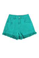 Pink Casual Raw Hem Mid Rise Denim Shorts