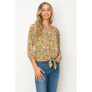 Perseption - Printed Balloon Sleeve Tie Front Blouse