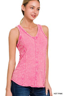 42POPS - `.FRENCH TERRY CRINKLE WASHED RAW EDGE V-NECK SLEEVEL