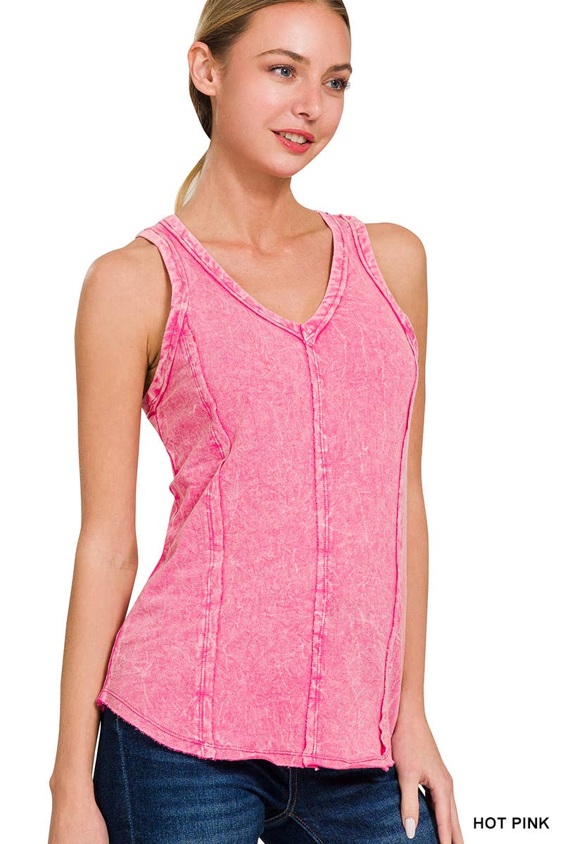 42POPS - `.FRENCH TERRY CRINKLE WASHED RAW EDGE V-NECK SLEEVEL