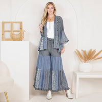 Young Threads - Boho Glam Set: Embroidered Kimono & Printed Knit Pants