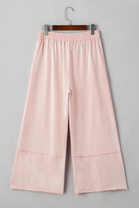 Pink Flower Patch Mineral Washed Cropped Wide Leg Pants
