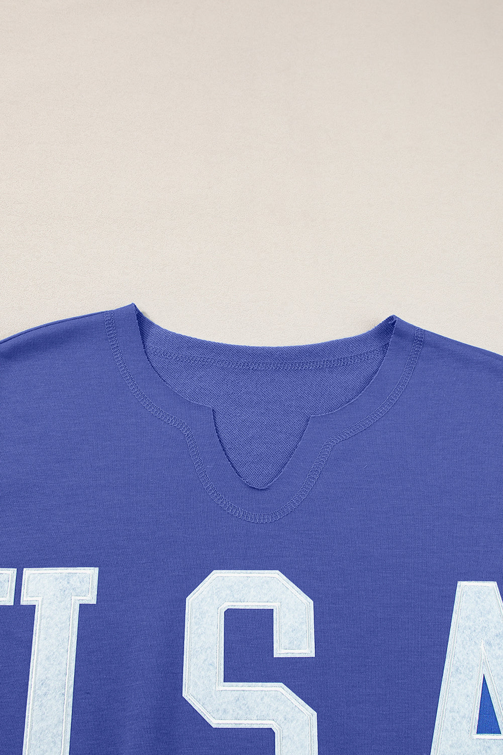 Light Grey USA Letter Patch Notched Neck Loose Tee