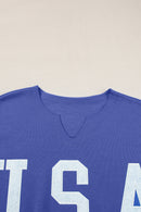 Light Grey USA Letter Patch Notched Neck Loose Tee