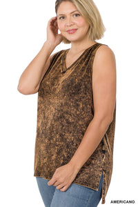 42POPS - ",,,._ Plus size Washed Cotton Sleeveless Top