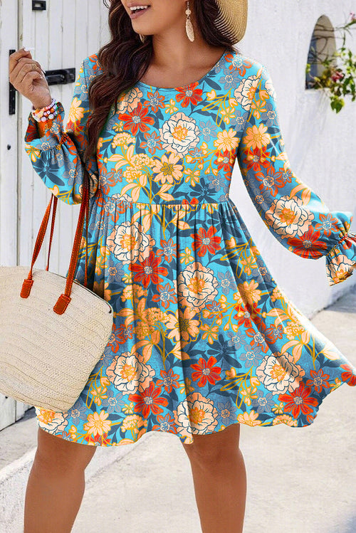 flowy short dress plus size Plus Size - Mini Peasant-Sleeve Dress
