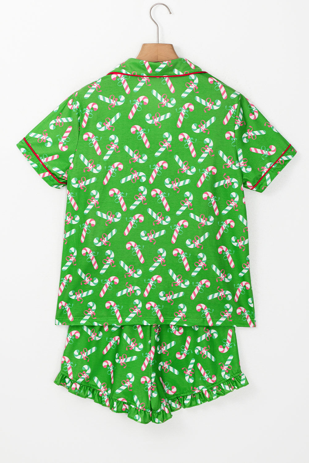 Red Christmas Candy Cane Print Pajama Set