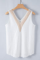 White Lace Crochet Splicing Eyelet V Neck Tank Top