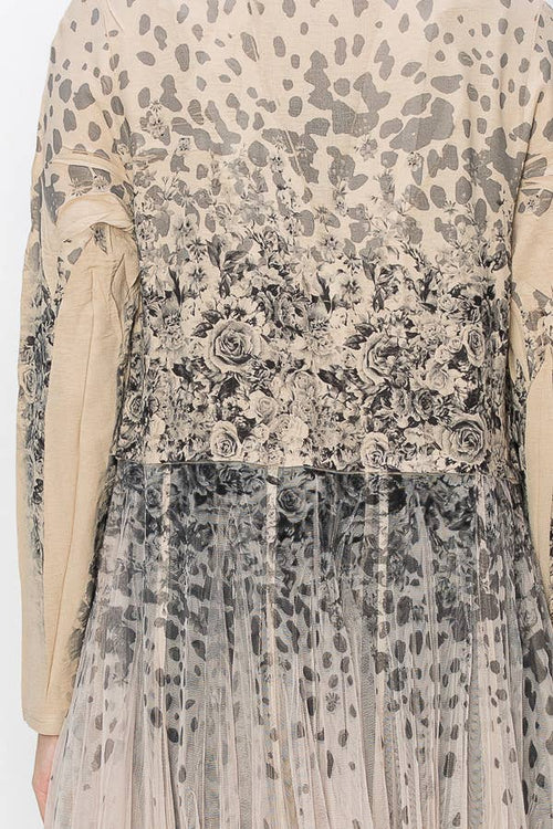 Origami Apparel ~  Lace and Crochet inspired - Chic Contrast Longline Blazer Jacket With Mesh Tulle Panel - 4773TP LEOROSE