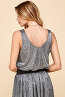 Shopin LA - SPT5228 - WOMEN METALLIC SHIMMER V NECK SLEEVELESS TOP