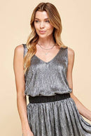 Shopin LA - SPT5228 - WOMEN METALLIC SHIMMER V NECK SLEEVELESS TOP